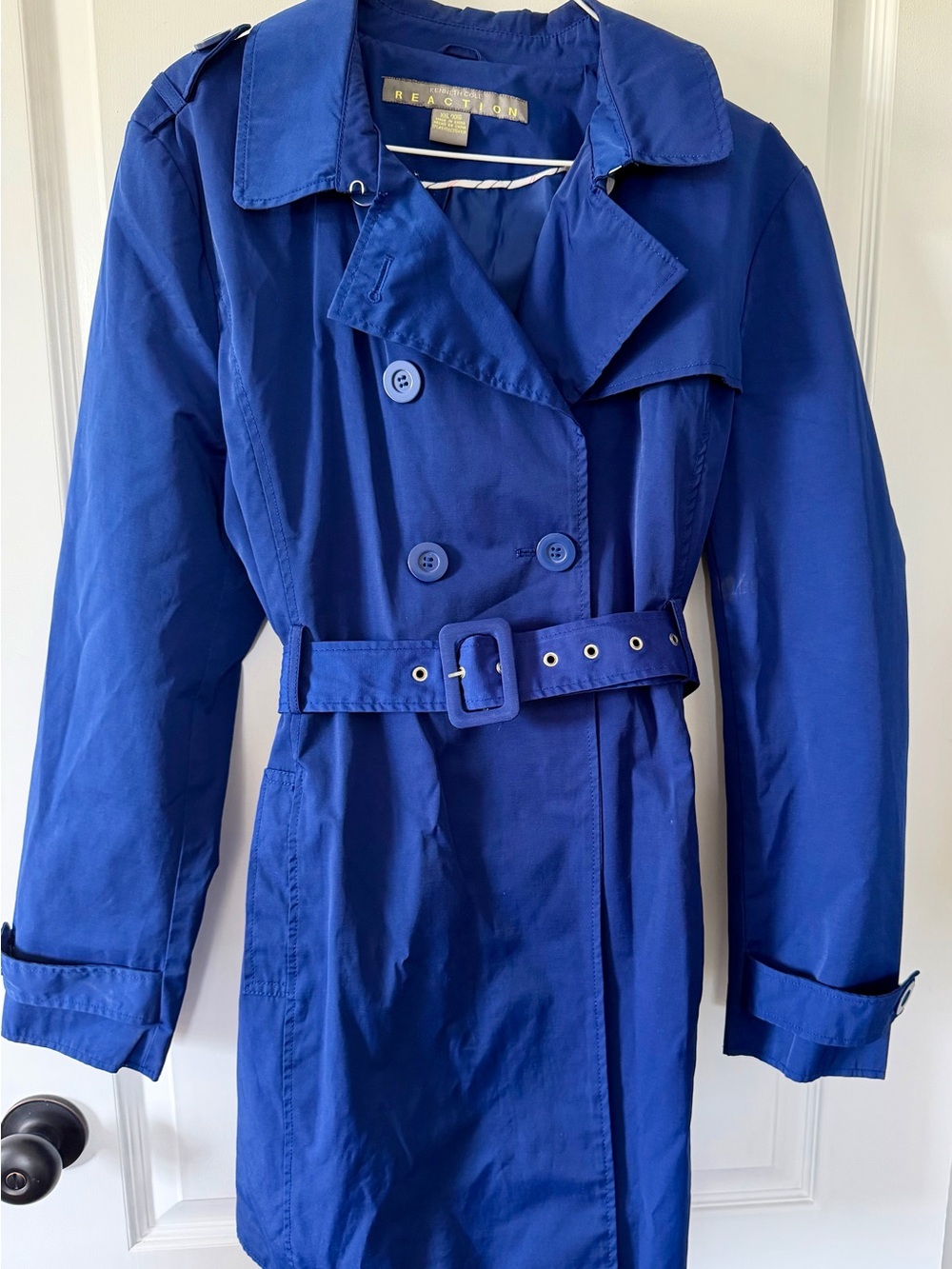 Kenneth Cole Reaction Cobalt Blue Double-Breasted Trench with Belt